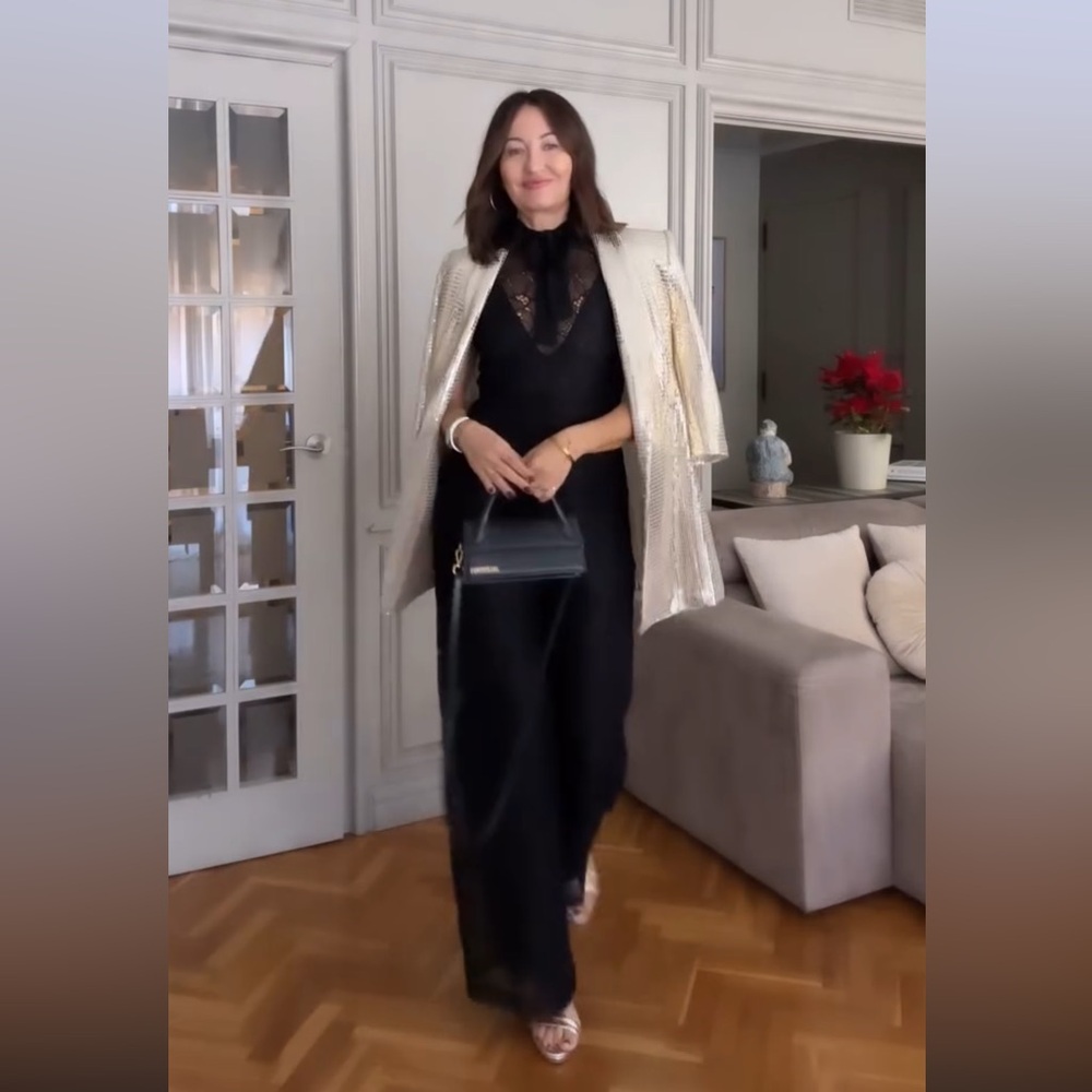 ZARA MIXED JUMPSUIT WITH LACE HIGH COLLAR WITH SLED BOW - Picture 6 of 16
